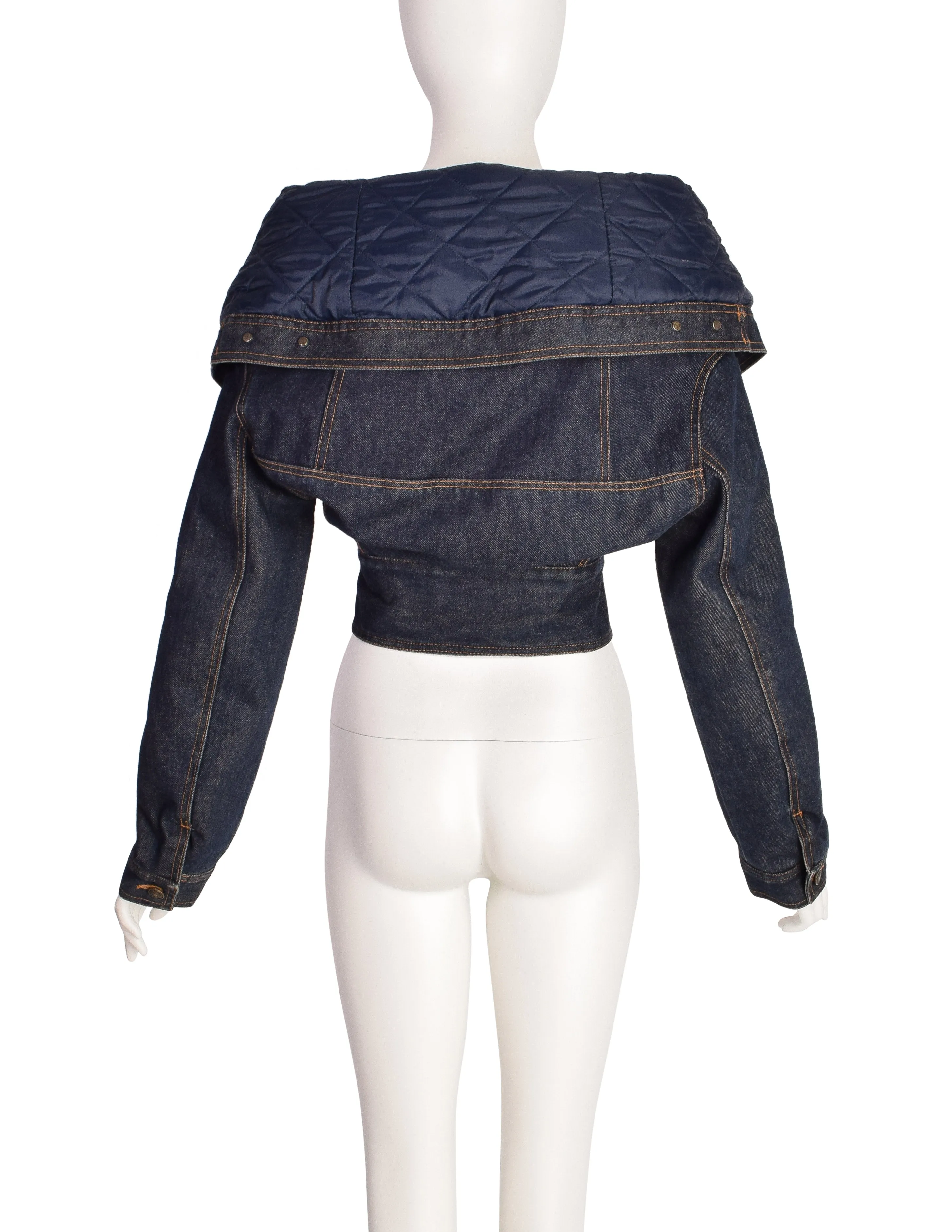 Moschino Vintage Upside Down Quilted Blue Denim Jean Jacket