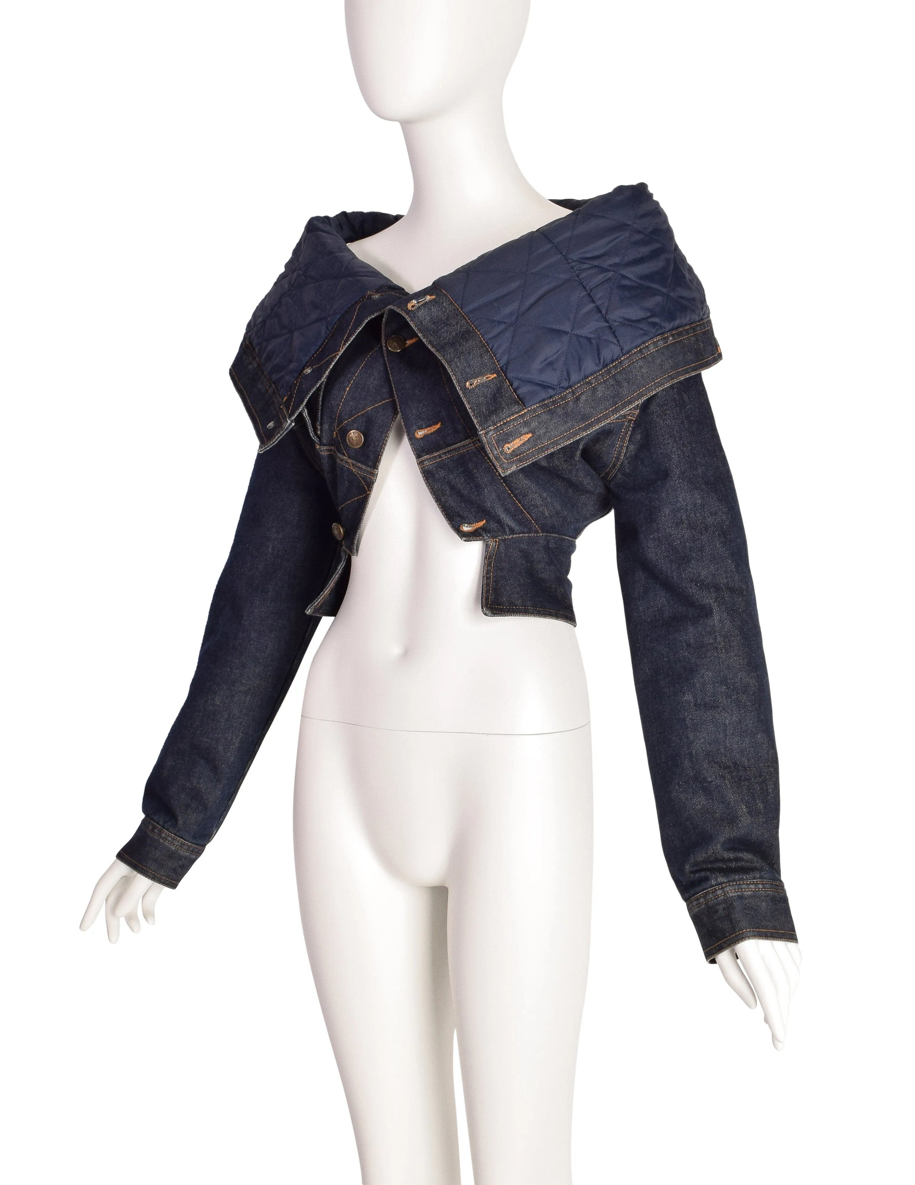 Moschino Vintage Upside Down Quilted Blue Denim Jean Jacket