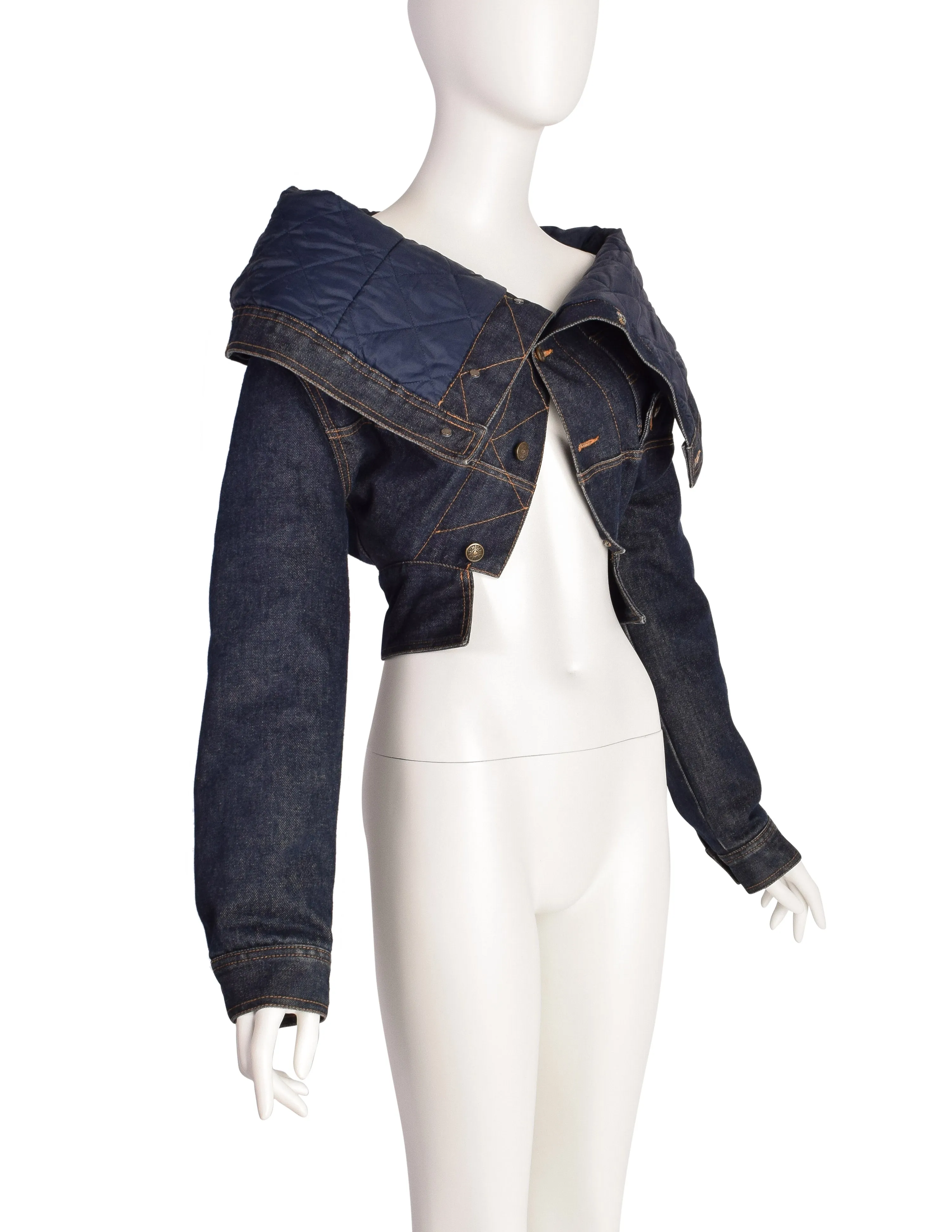 Moschino Vintage Upside Down Quilted Blue Denim Jean Jacket