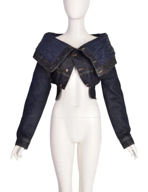 Moschino Vintage Upside Down Quilted Blue Denim Jean Jacket