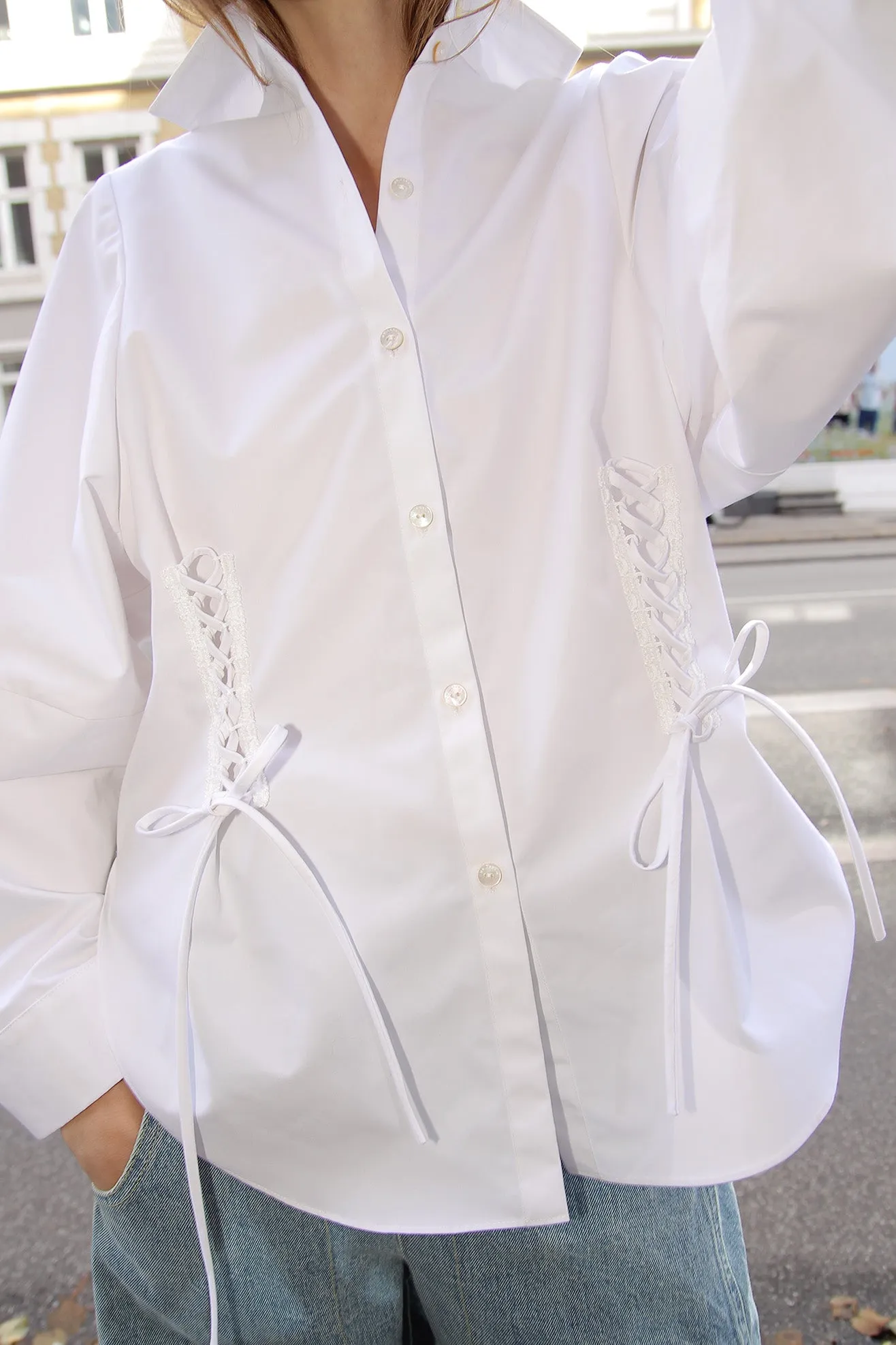 MR. LARKIN, Roberta Corset Shirt, Heavy Poplin, Off White