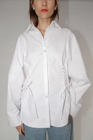 MR. LARKIN, Roberta Corset Shirt, Heavy Poplin, Off White