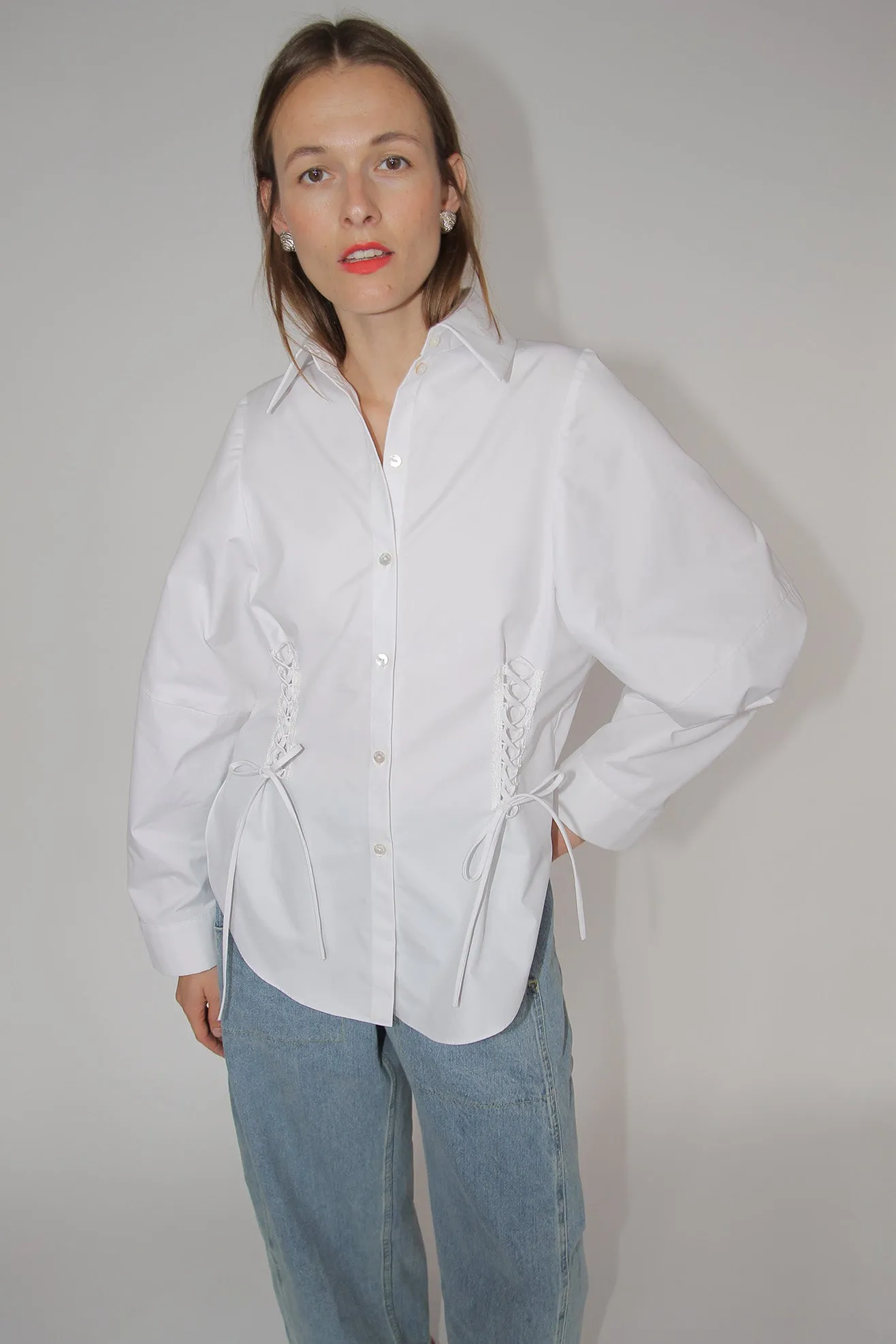 MR. LARKIN, Roberta Corset Shirt, Heavy Poplin, Off White