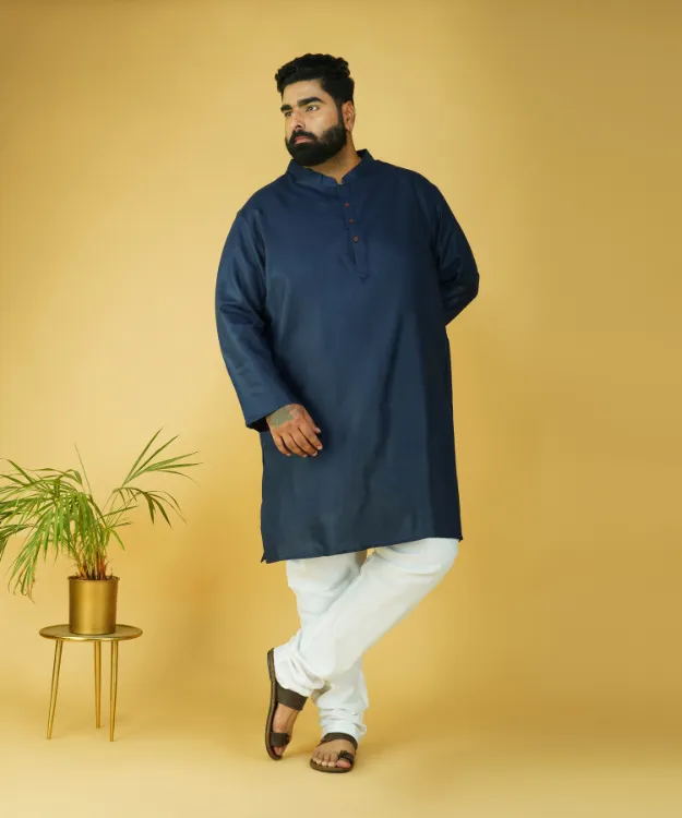 Navy Blue Straight Cotton Kurta Set