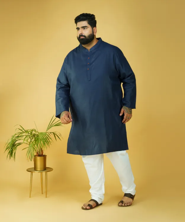 Navy Blue Straight Cotton Kurta Set