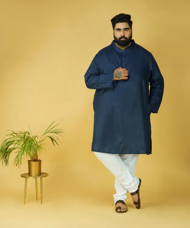 Navy Blue Straight Cotton Kurta Set