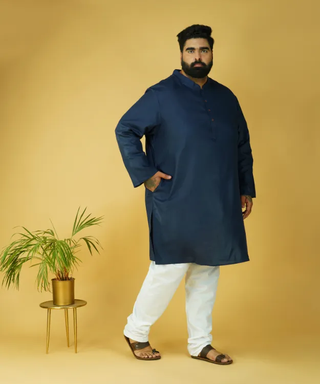 Navy Blue Straight Cotton Kurta Set