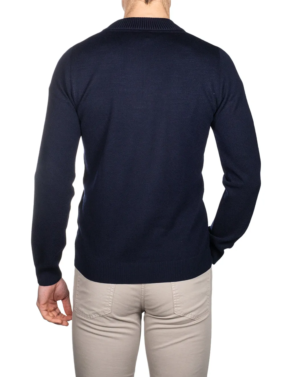 Navy Merino Wool Textured Halfzip