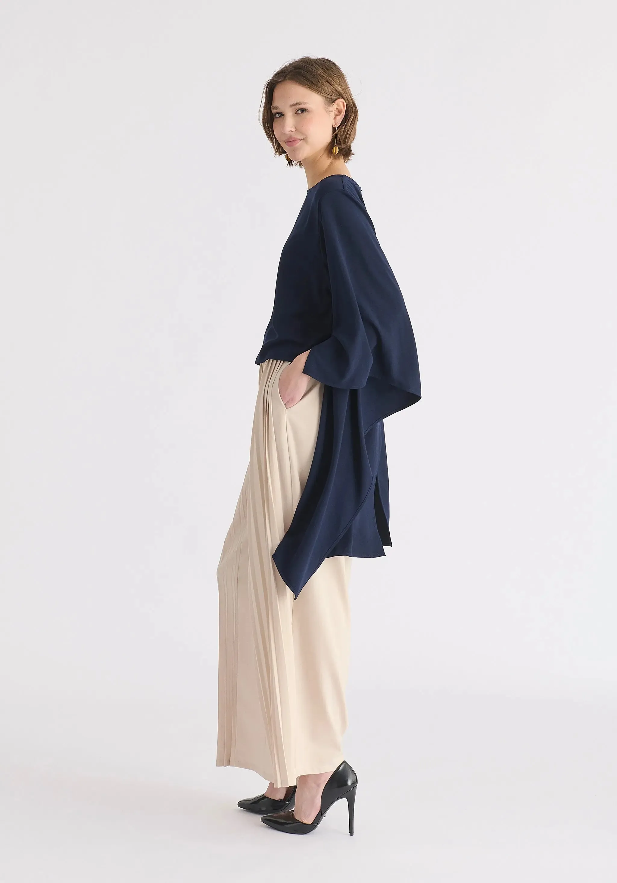 Navy Round Neck Cape Top