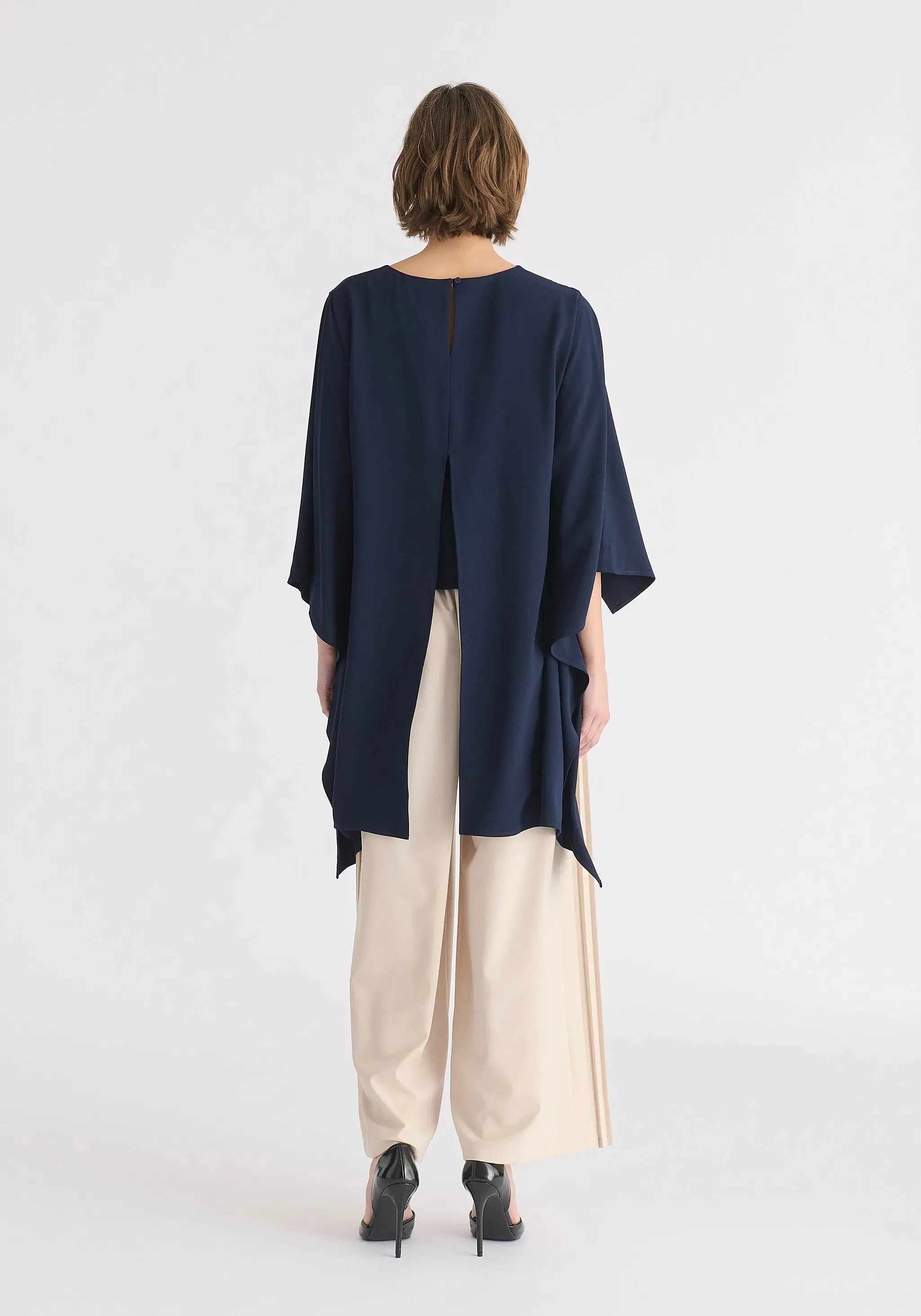 Navy Round Neck Cape Top