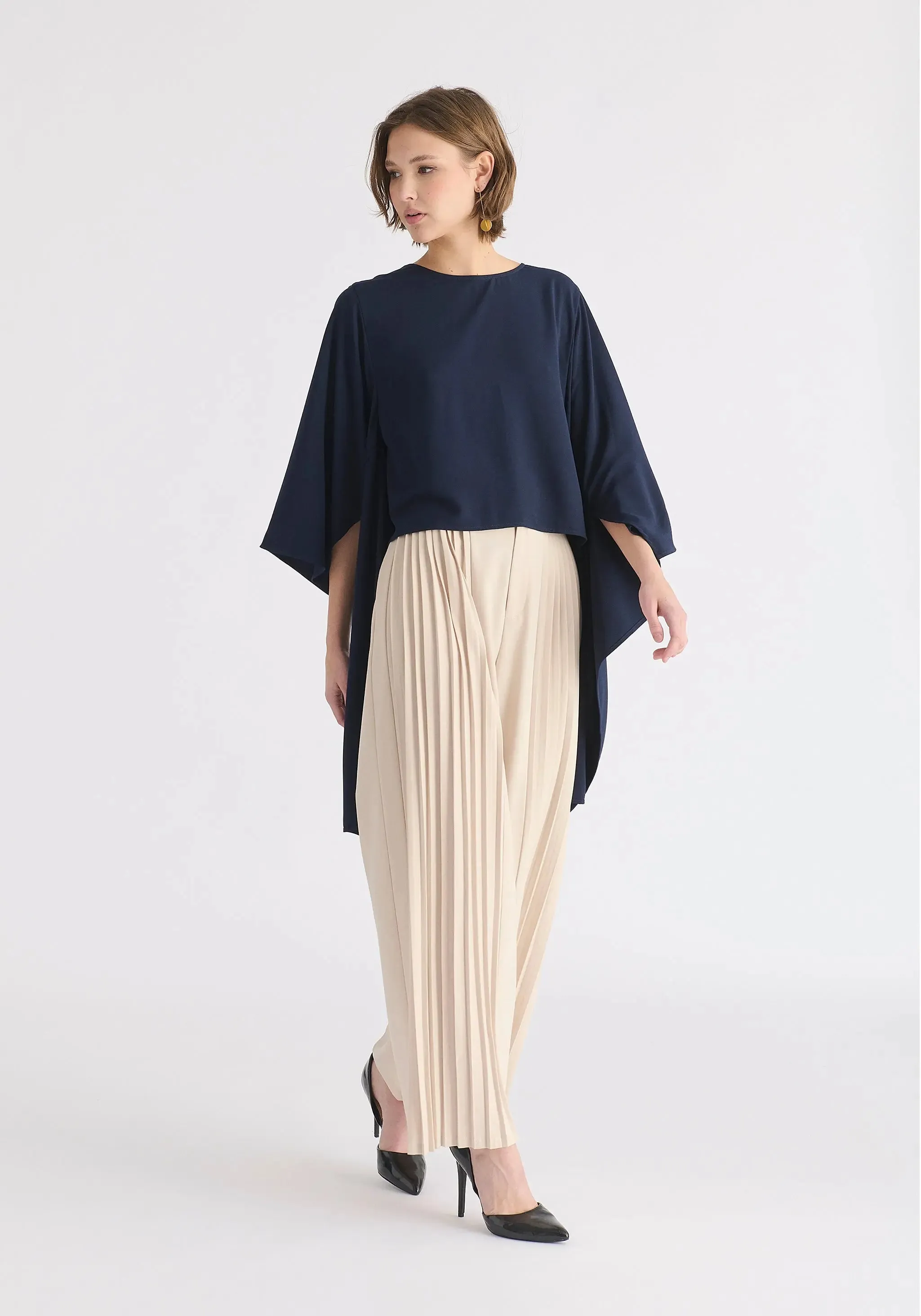 Navy Round Neck Cape Top