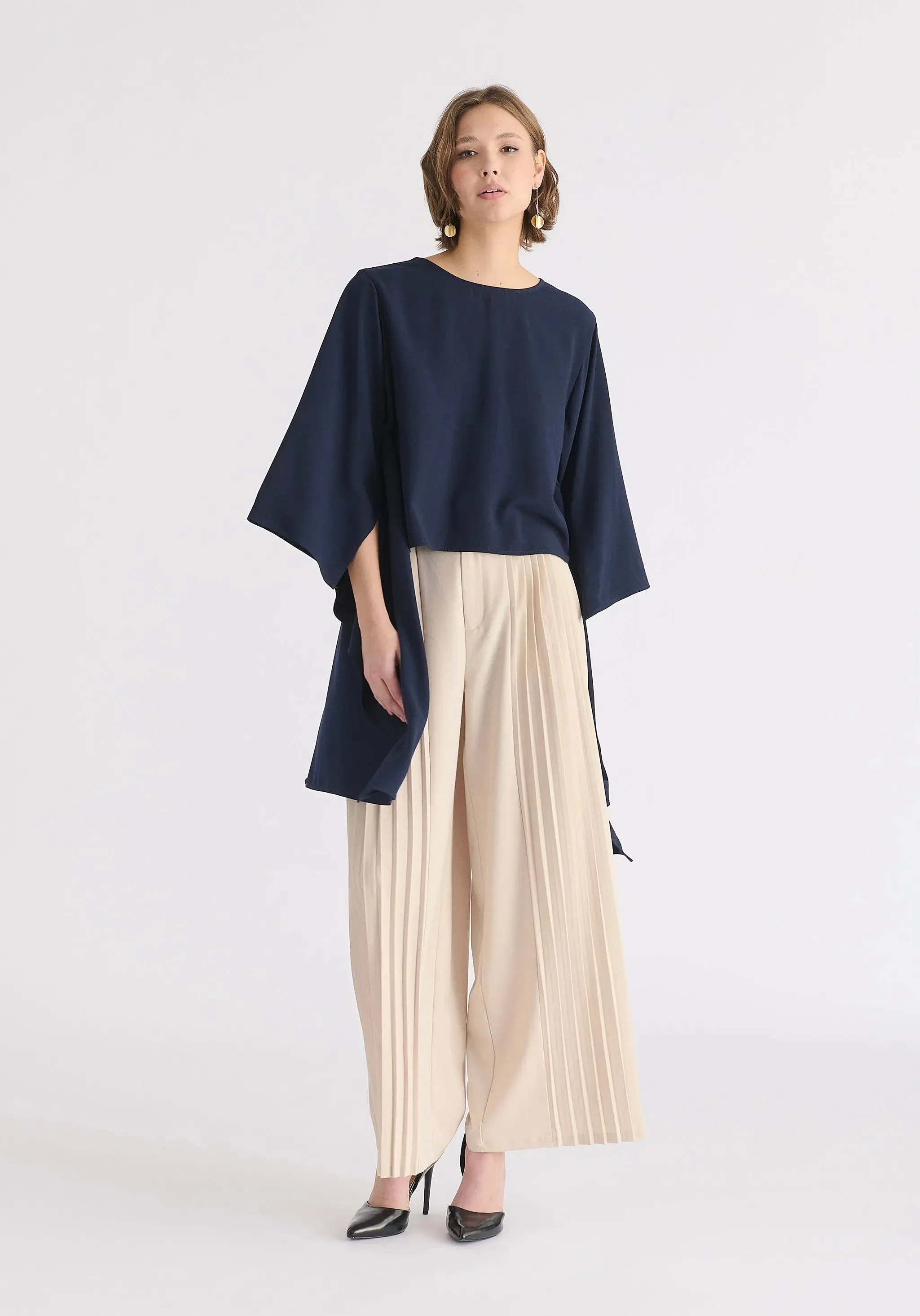 Navy Round Neck Cape Top