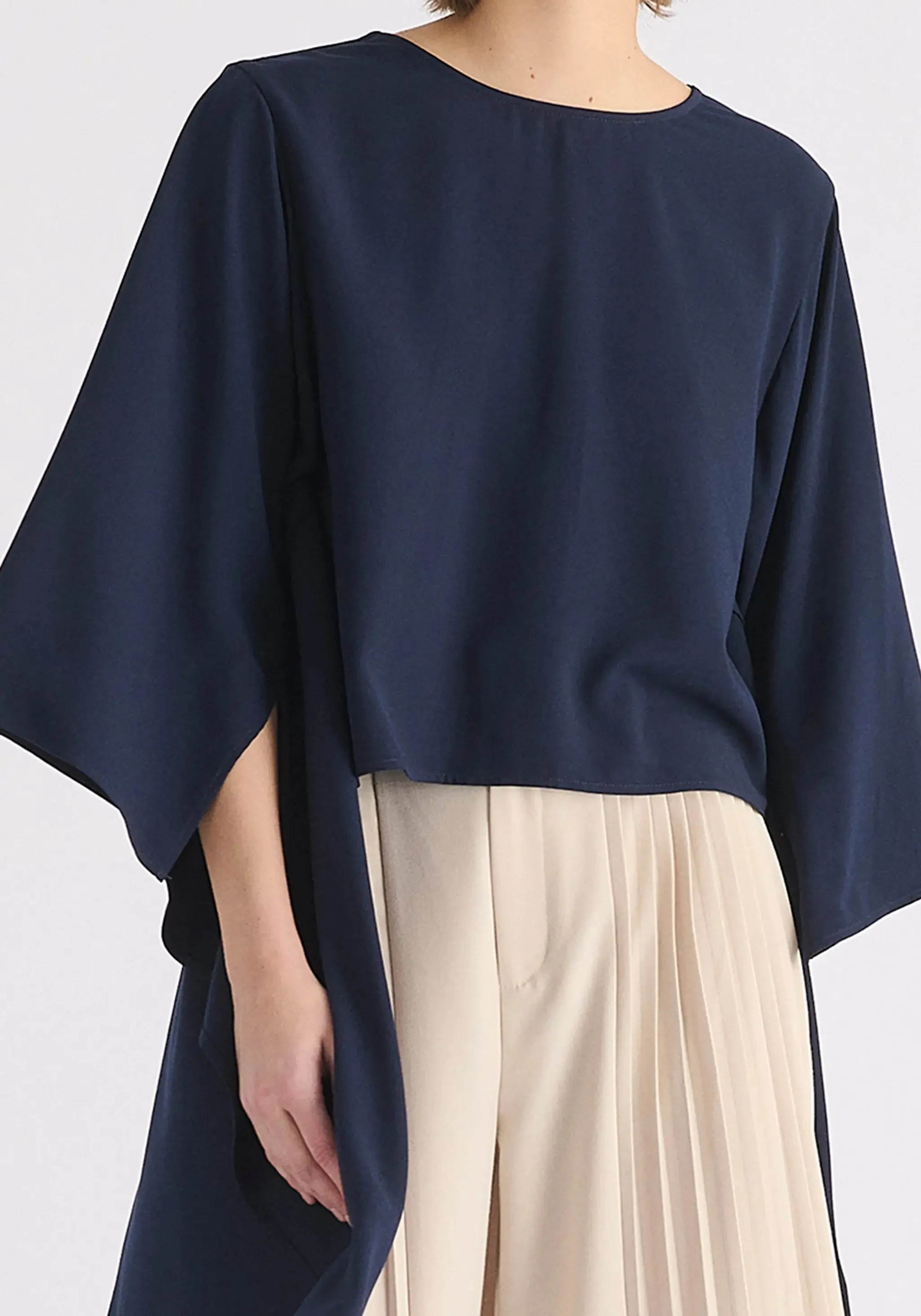 Navy Round Neck Cape Top