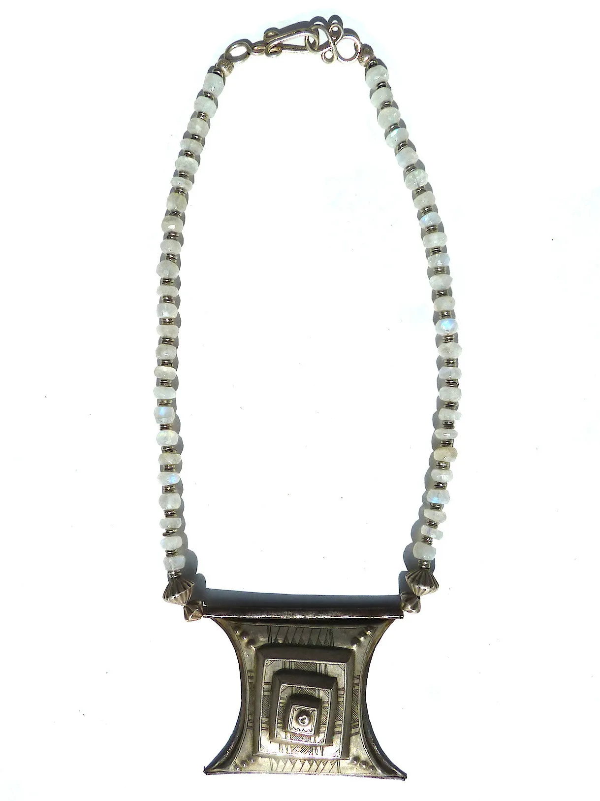 Necklace Antique Tuareg Silver Amulet Moonstone Choker