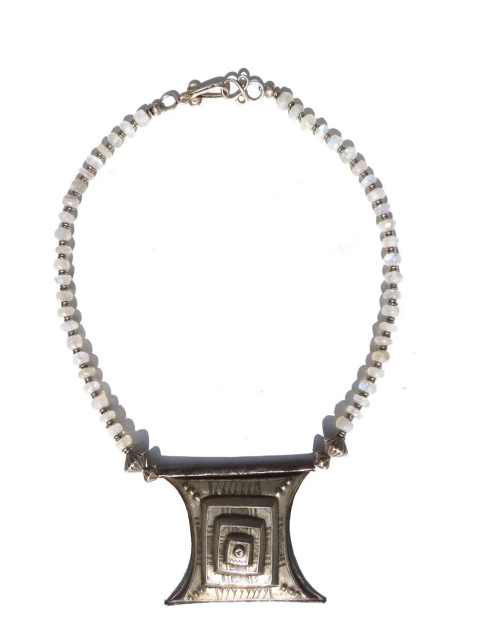 Necklace Antique Tuareg Silver Amulet Moonstone Choker