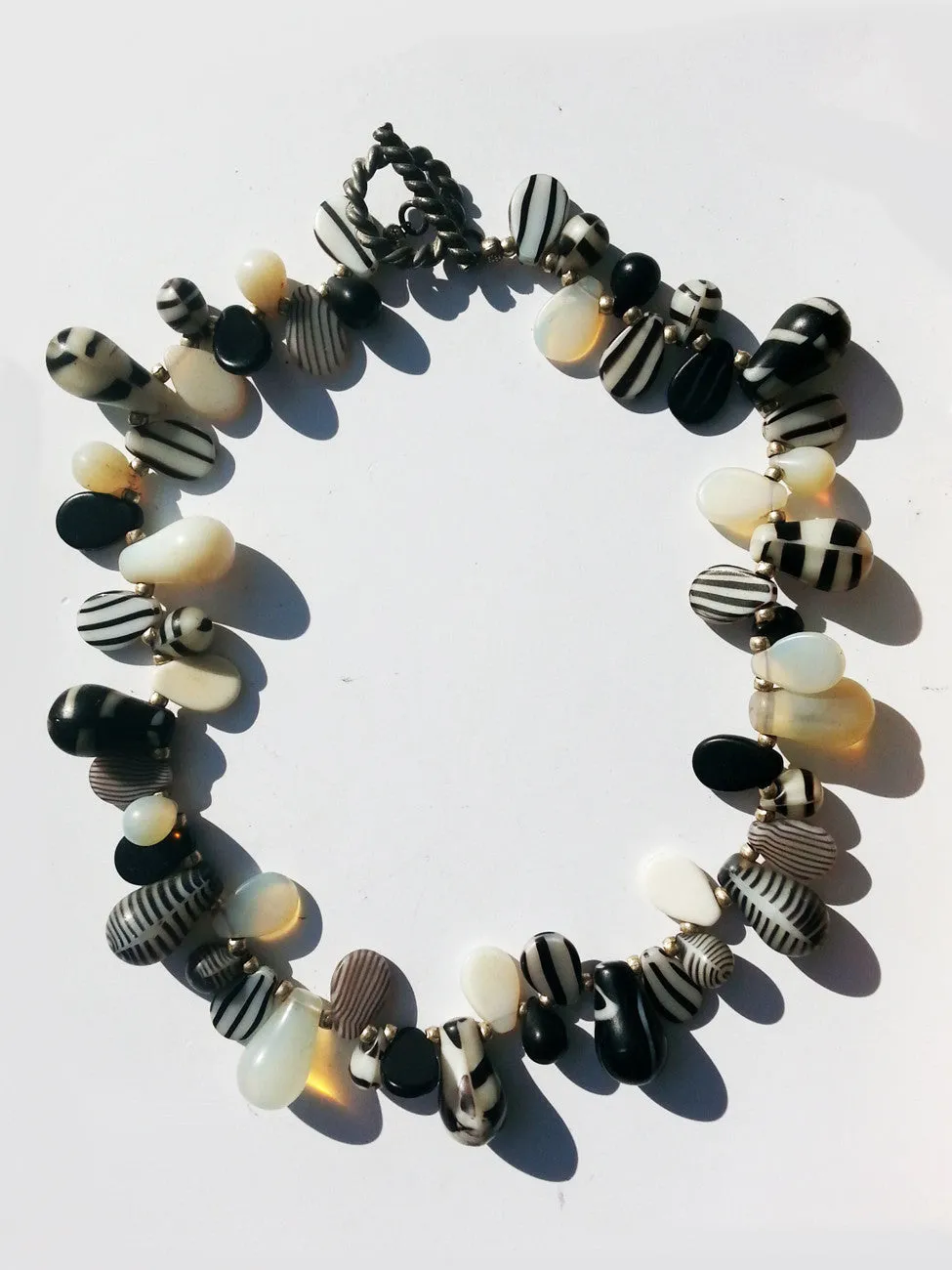 Necklace Mix Of African And Czech Glass Black and White