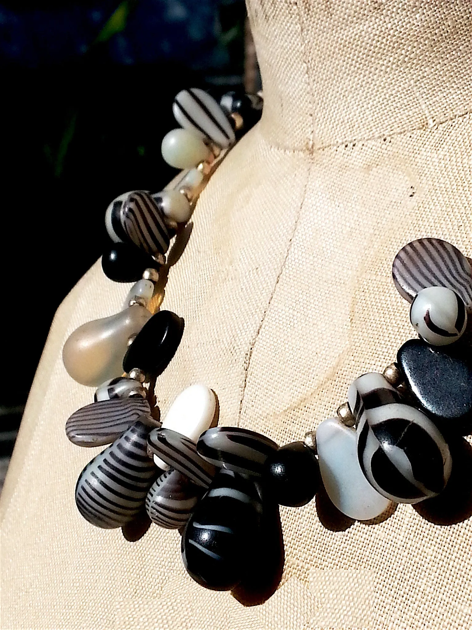 Necklace Mix Of African And Czech Glass Black and White