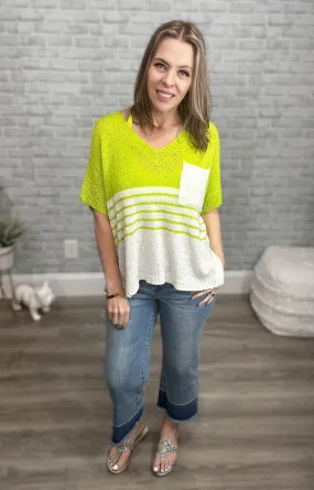 Neon Green & White Lightweight Summer Sweater