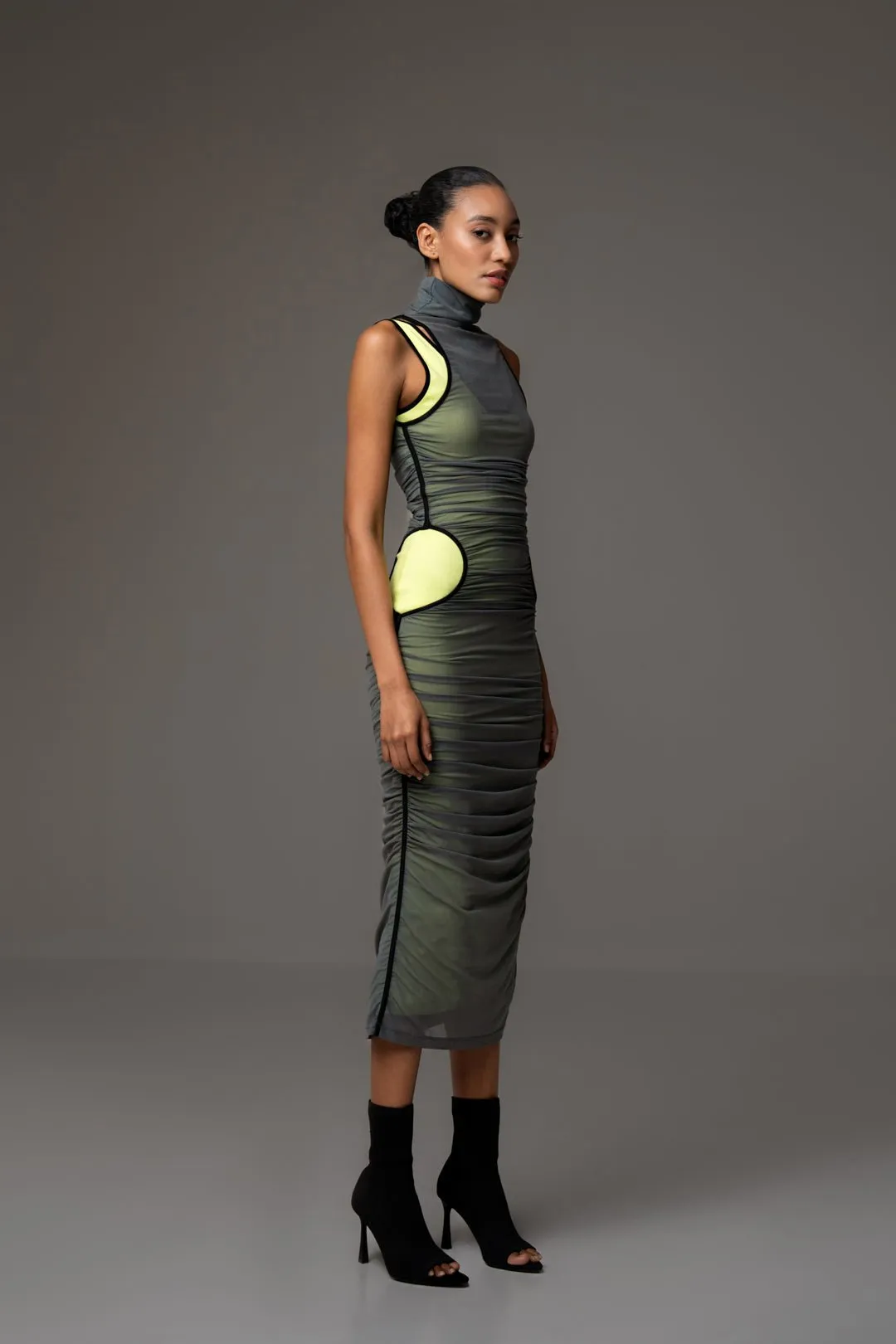 NEON LAYERED MESH DRESS WITH CONTRAST DETAIL