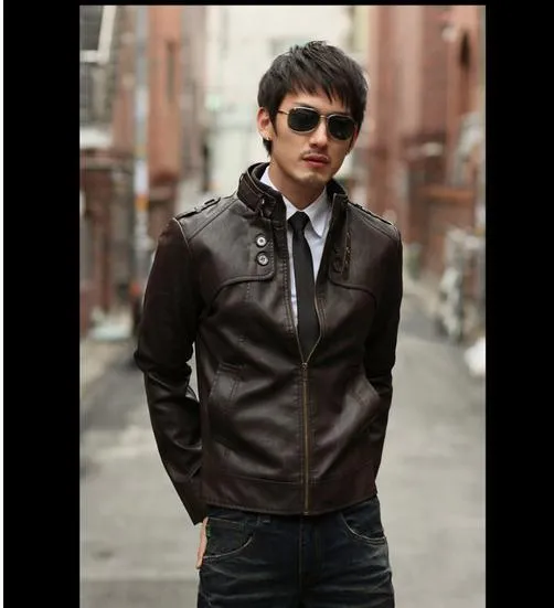 New men's fashion Slim PU leather jacket