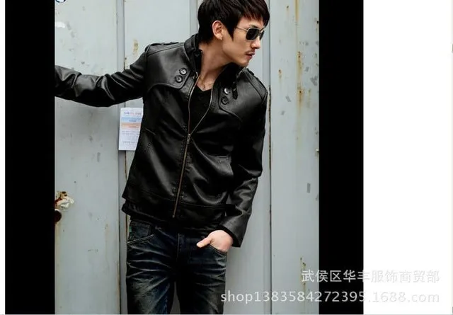 New men's fashion Slim PU leather jacket