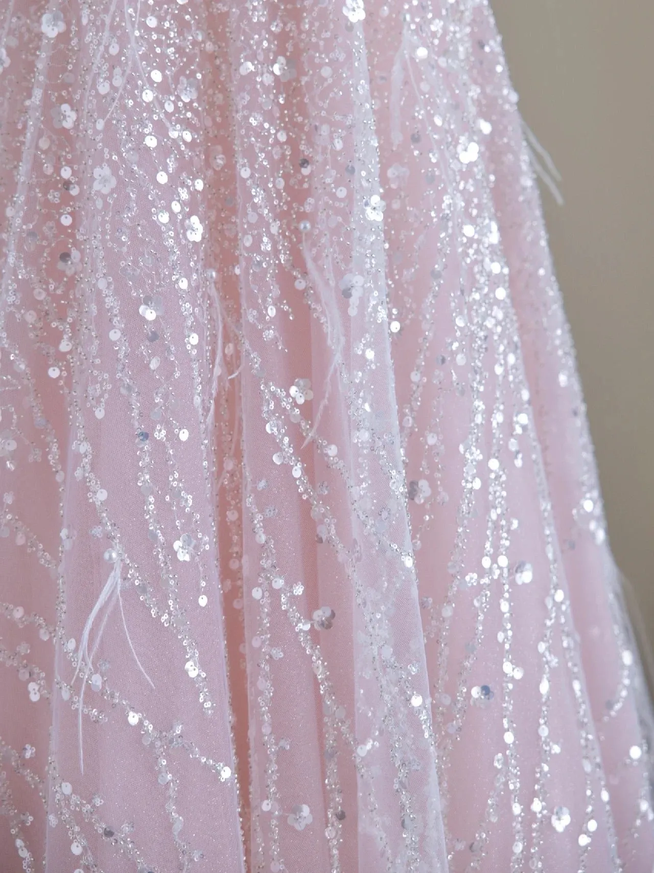 Off Shoulder Feather Pink Glitter Prom Dress