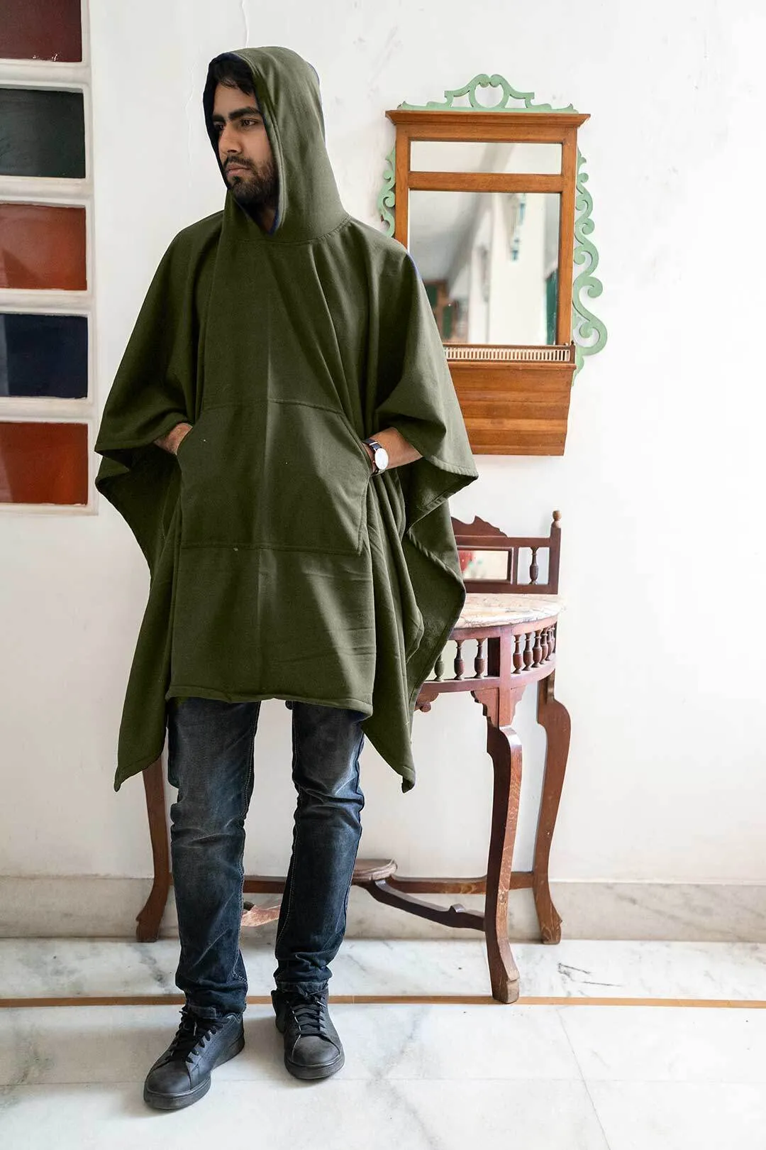 Olive Poncho Hoodie - Solid (Male)