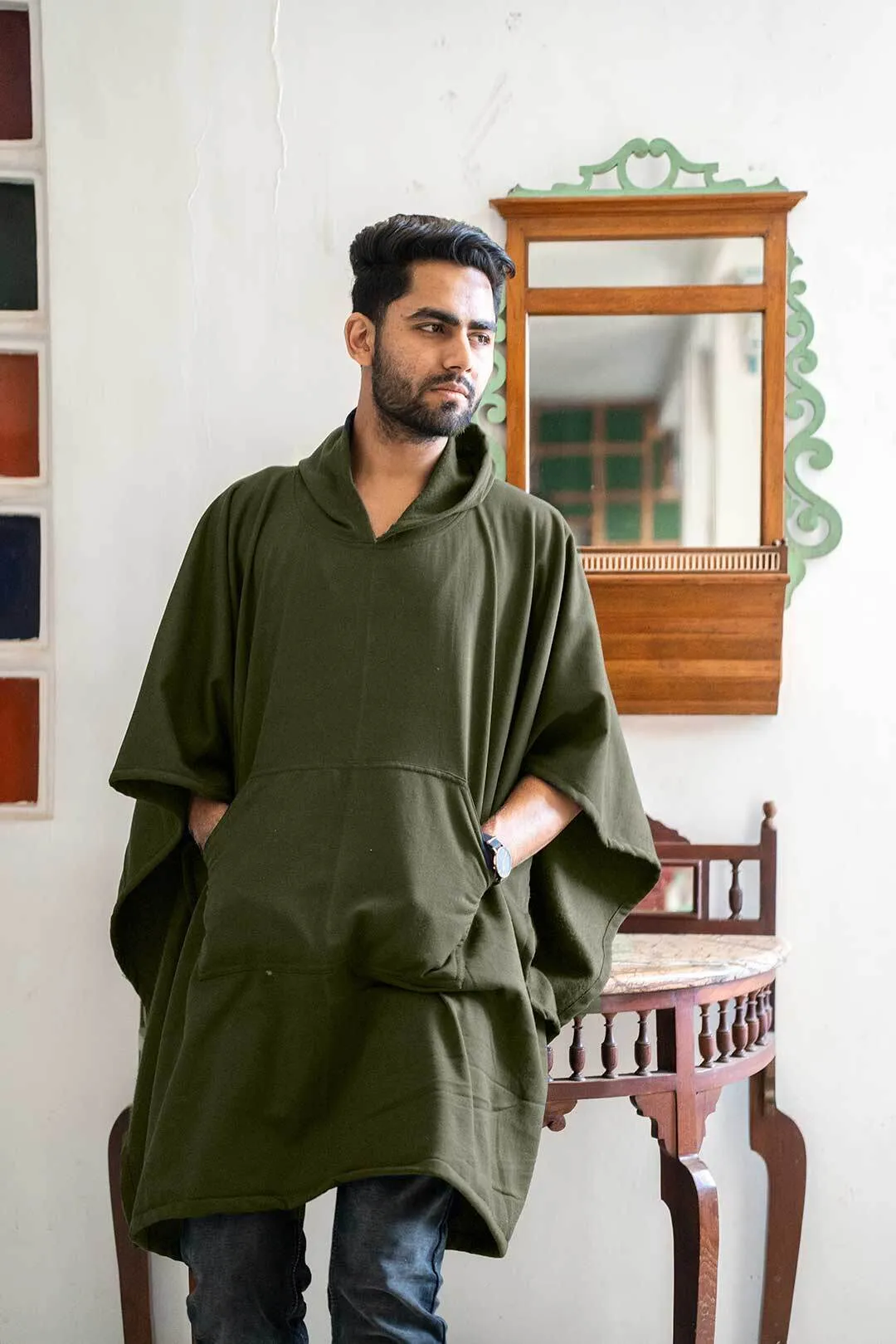 Olive Poncho Hoodie - Solid (Male)