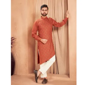 Orange Ethnic Cotton Men's Kurta Pajama