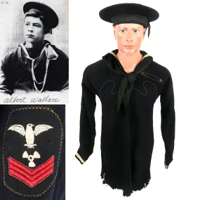 Original U.S. Indian Wars Era Navy Uniform Jumper & Trousers with Flat Hat & Named Copy of Photo of Sailor