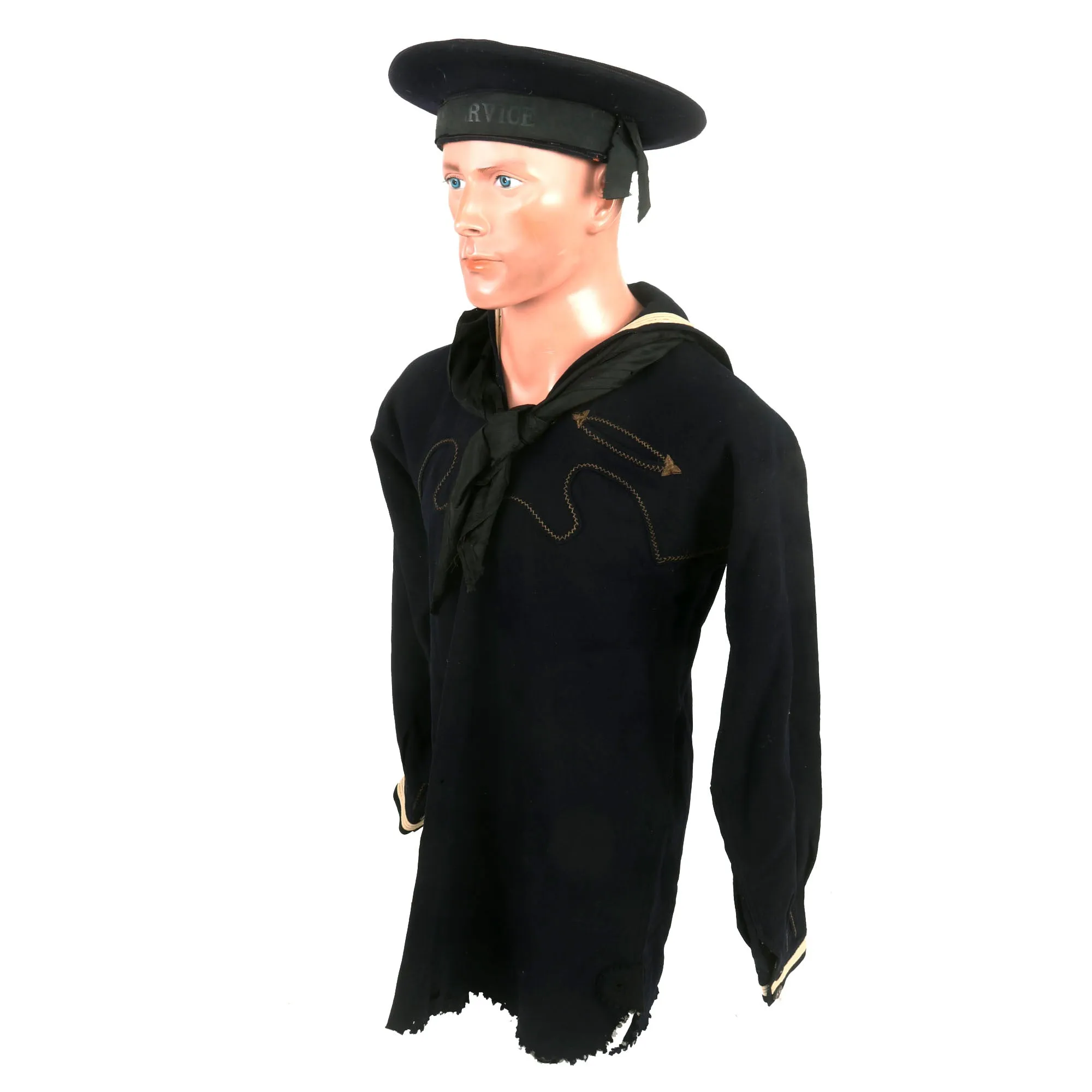 Original U.S. Indian Wars Era Navy Uniform Jumper & Trousers with Flat Hat & Named Copy of Photo of Sailor