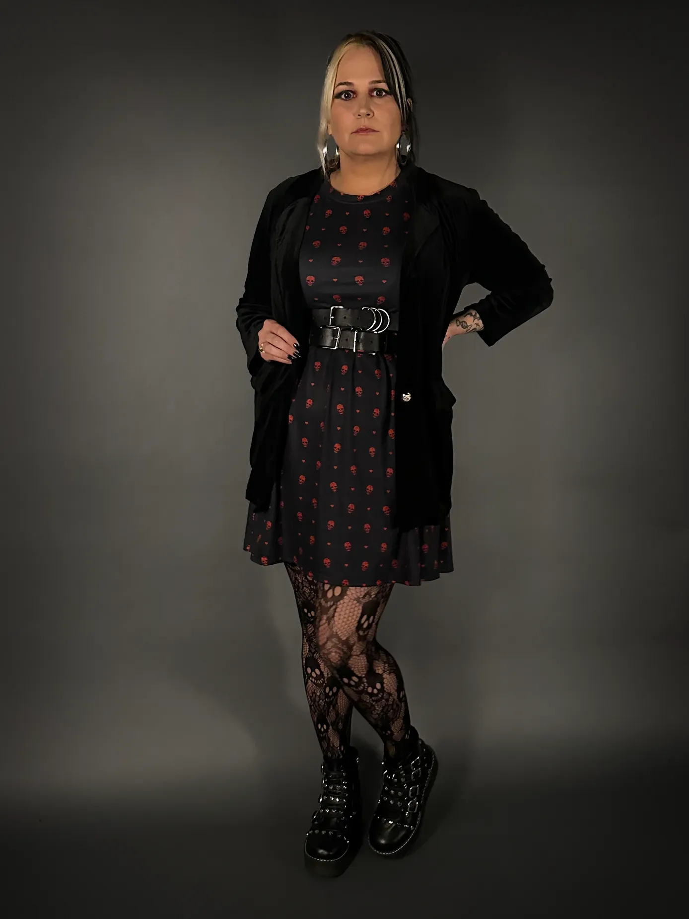 Outfit Set - Tommyrot "Hearts & Skulls" Skater Dress & Vintage Style Velvet Blazer in Black