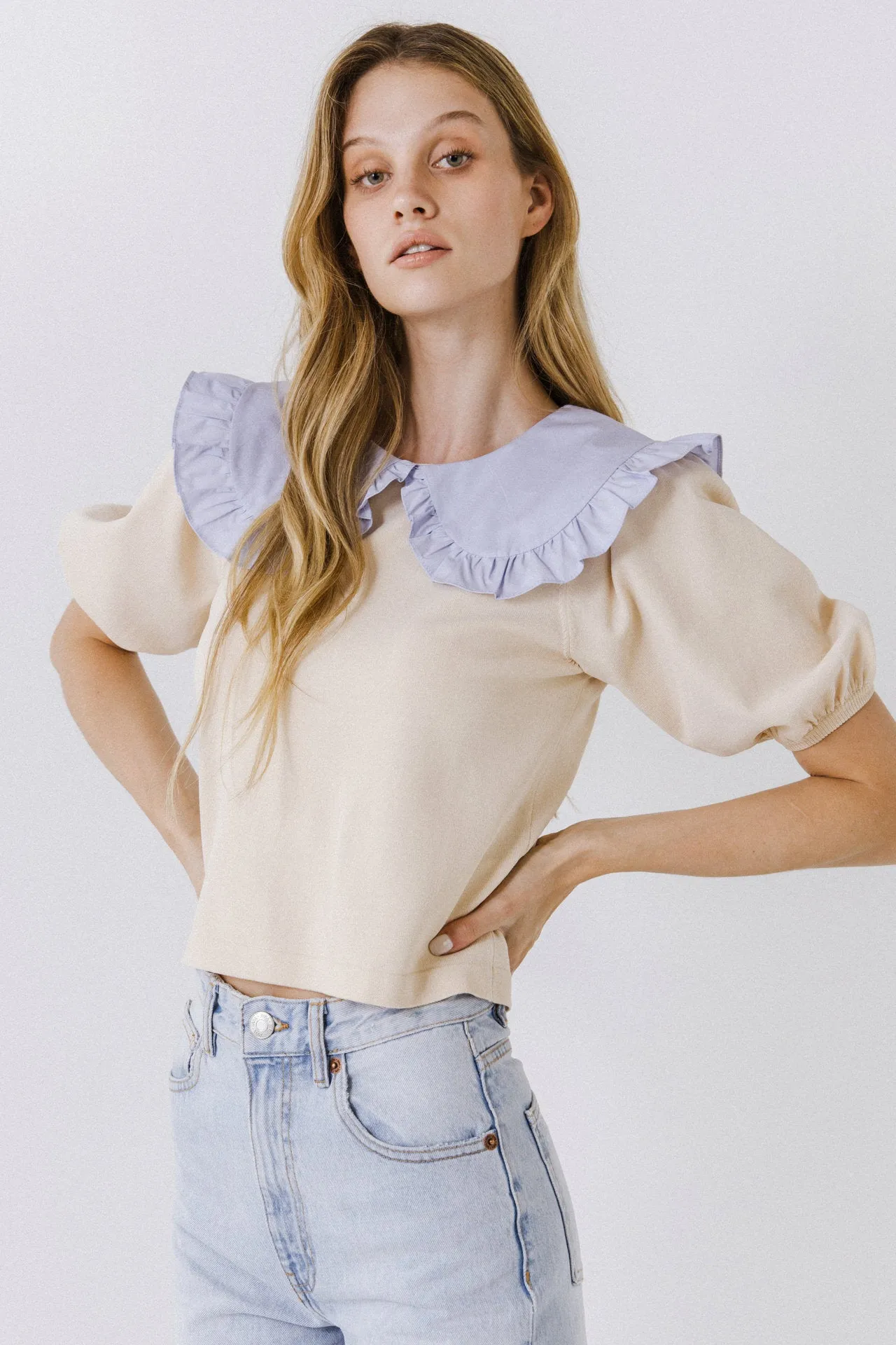 Oversized Ruffled Collar Knit Top