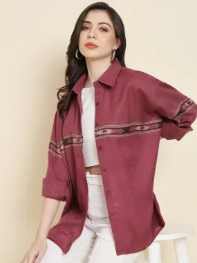 Pashtush Womens Oversized Casual Woollen Shirt, Burgundy