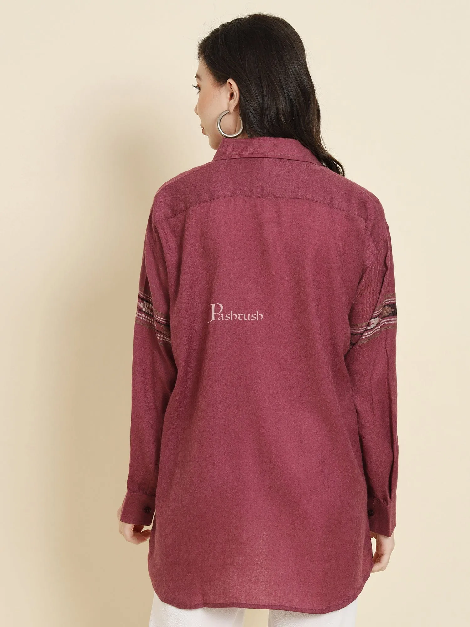 Pashtush Womens Oversized Casual Woollen Shirt, Burgundy