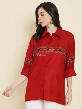 Pashtush Womens Oversized Casual Woollen Shirt, Cherry Red