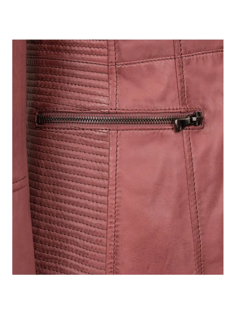 Pink Collarless Leather Jacket