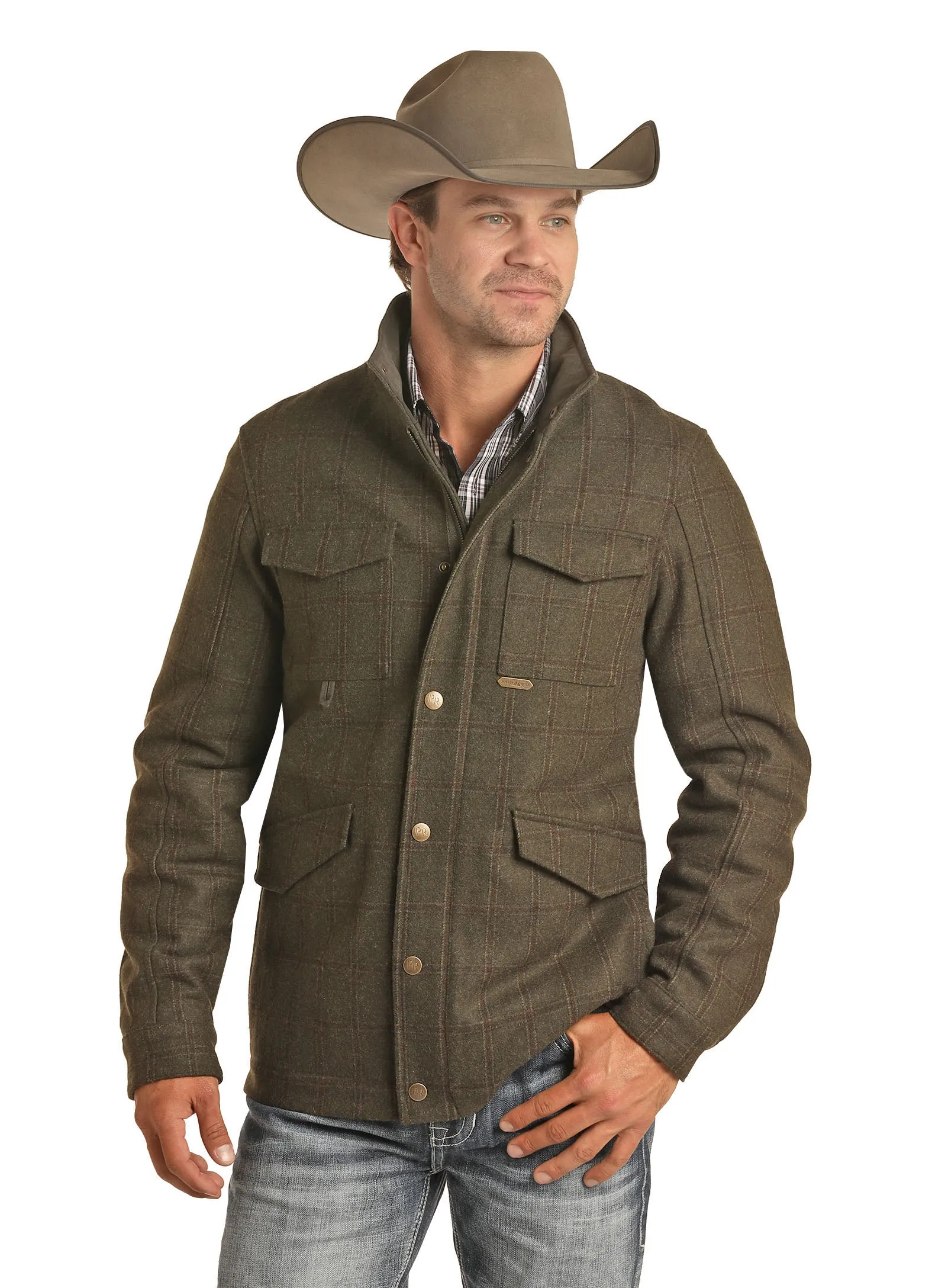 'Powder River' Men's Heather Plaid Wool Jacket - Olive Heather (Ext. sizes)