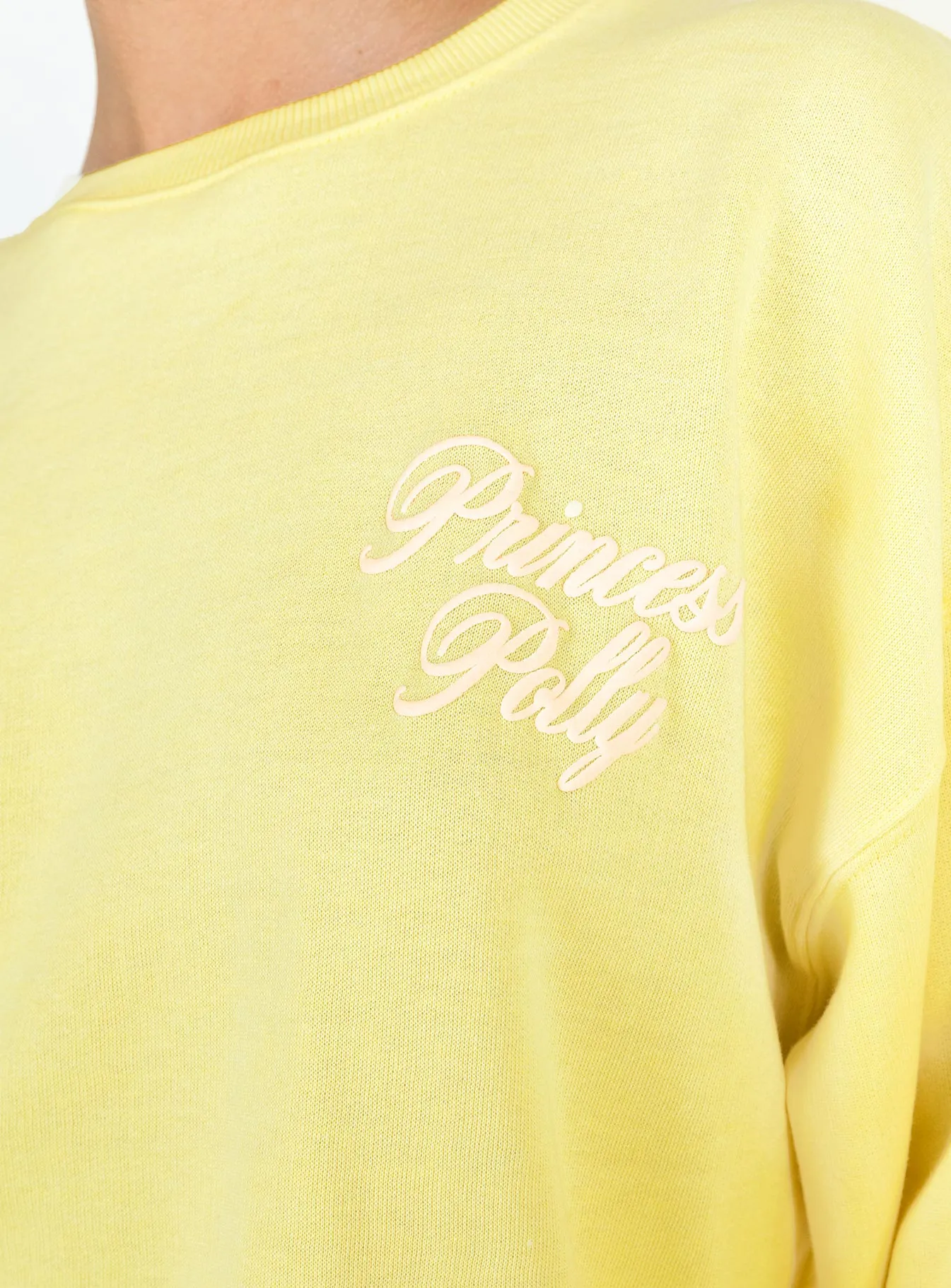 Princess Polly Crew Neck Sweatshirt Cursive Text Lemon / Eggshell