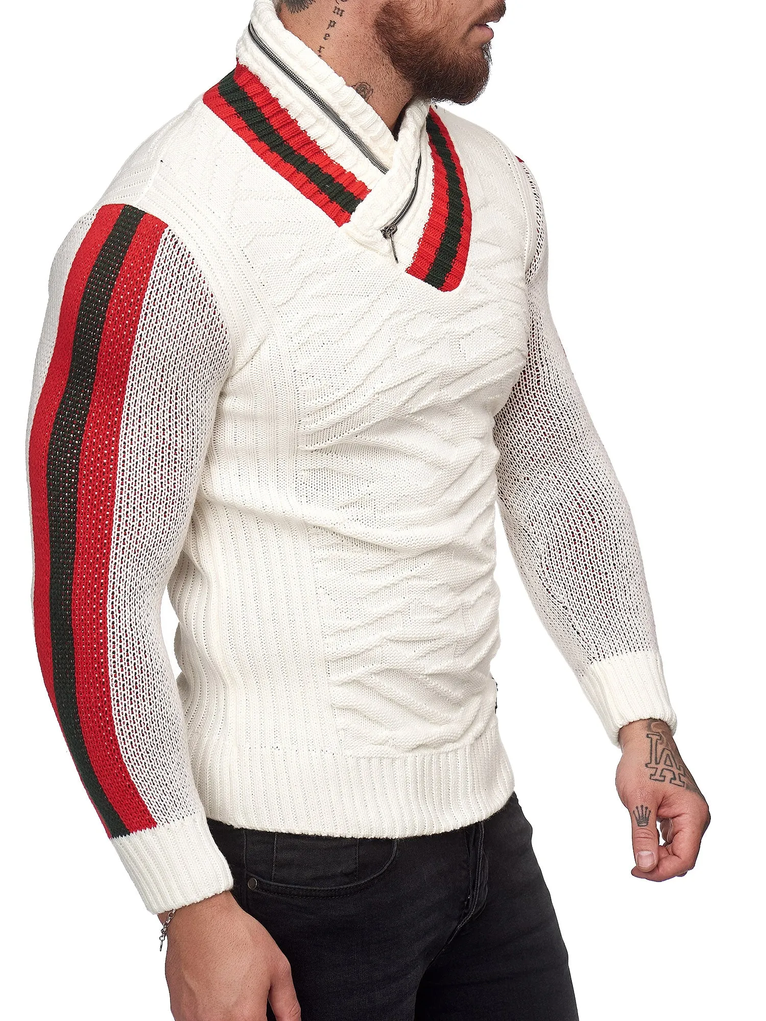 Prof Shawl Neck Knitted Sweater - White X0031B