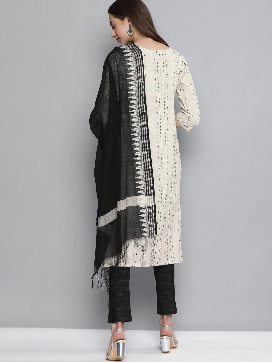 Pure Cotton Handloom Unstitched Black Ethnic Salwar Suit Material