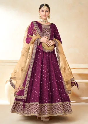 Purple Silk Embroidered Indian Ethnic Wear Anarkali Dress