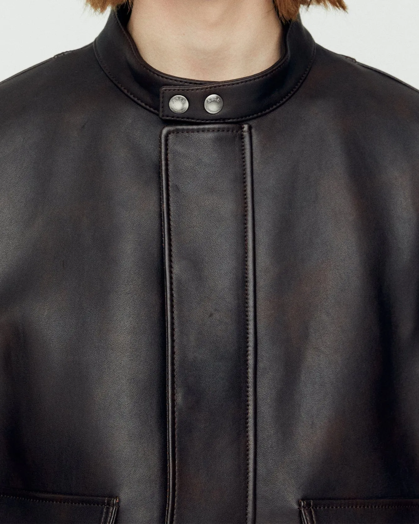 QUILTED BOMBER LEATHER JACKET awa631m(BROWN)