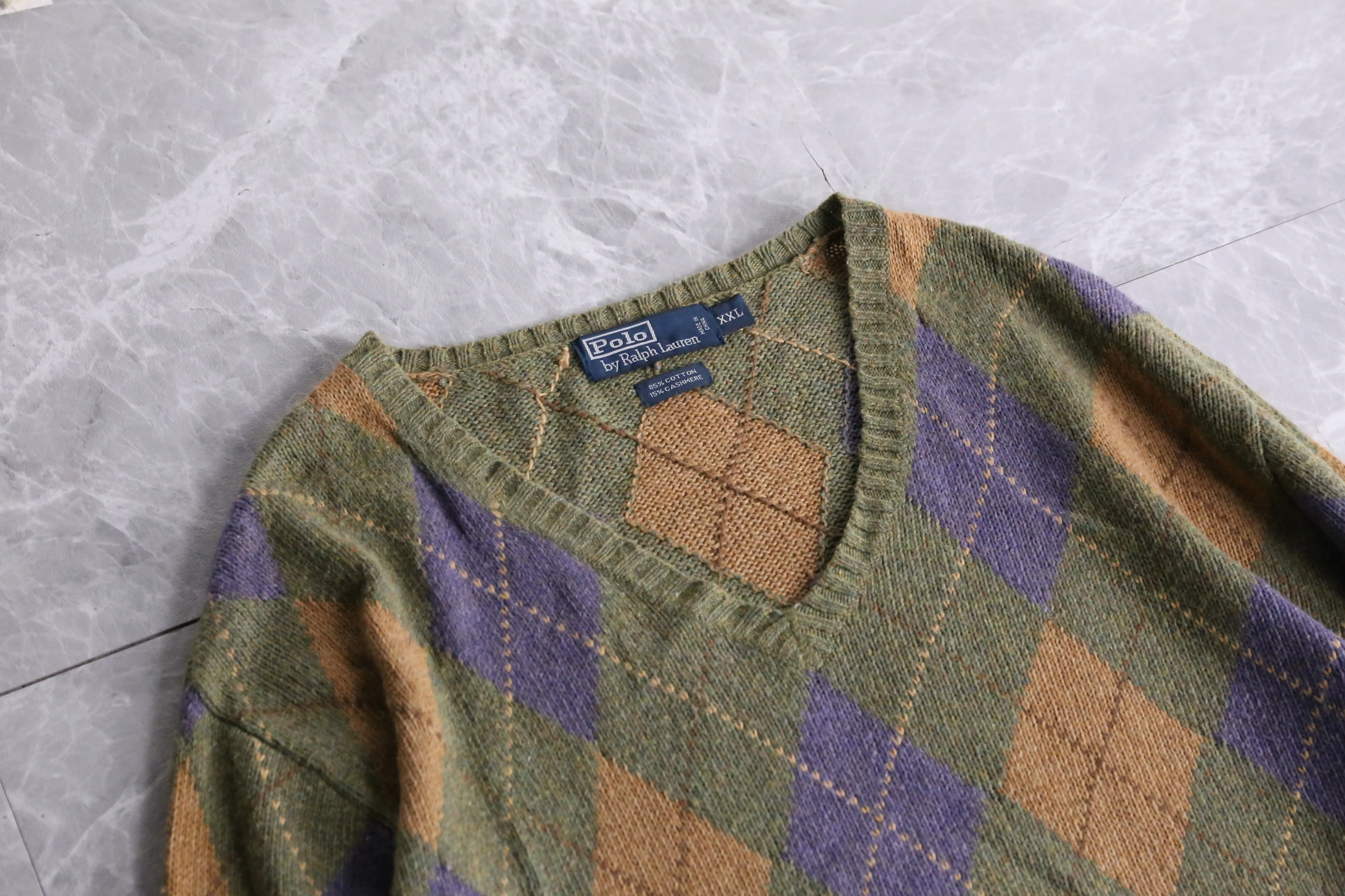 "Polo by RL" cotton & cgshmere argyle pattern sweater