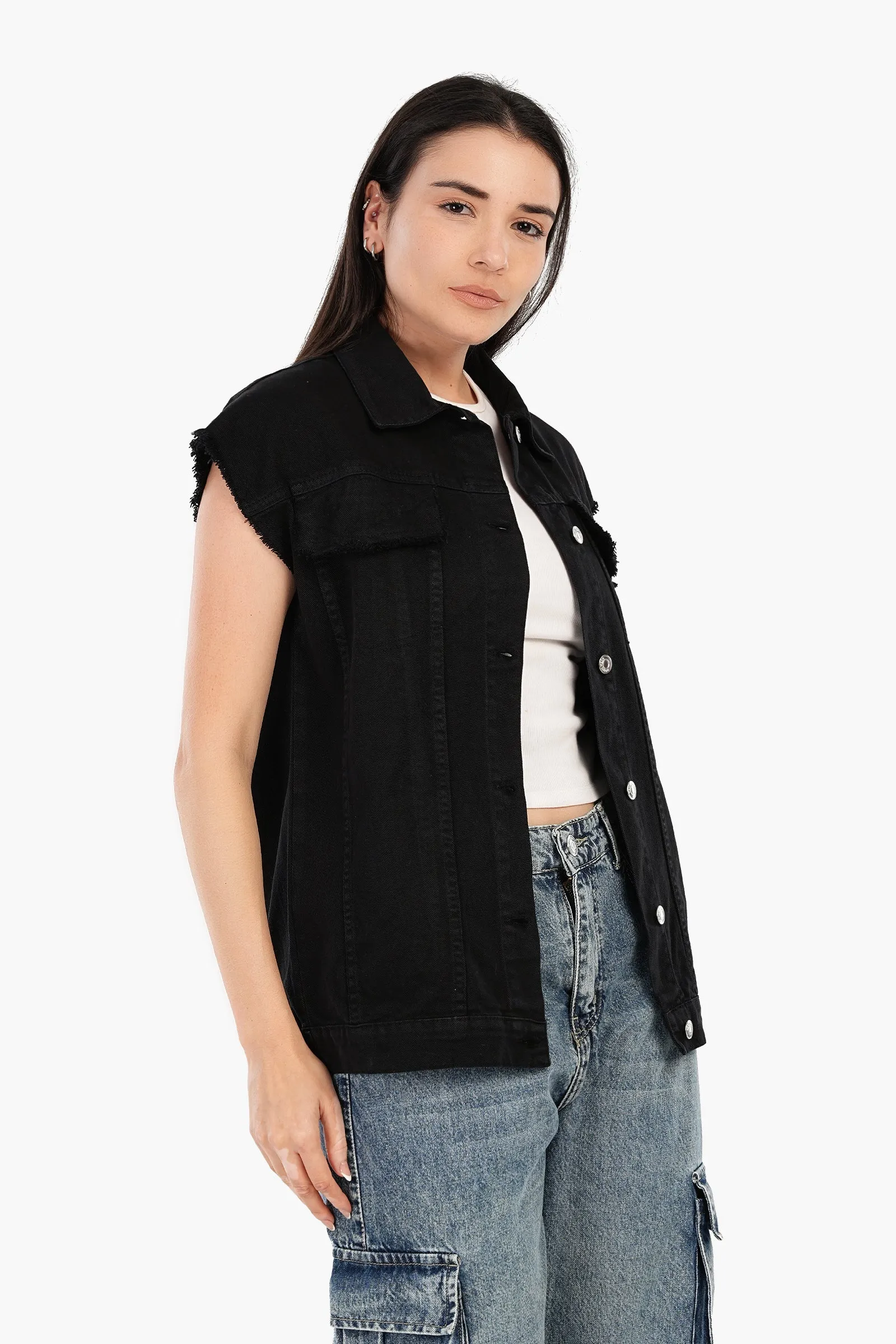 Raw Hem Denim Vest