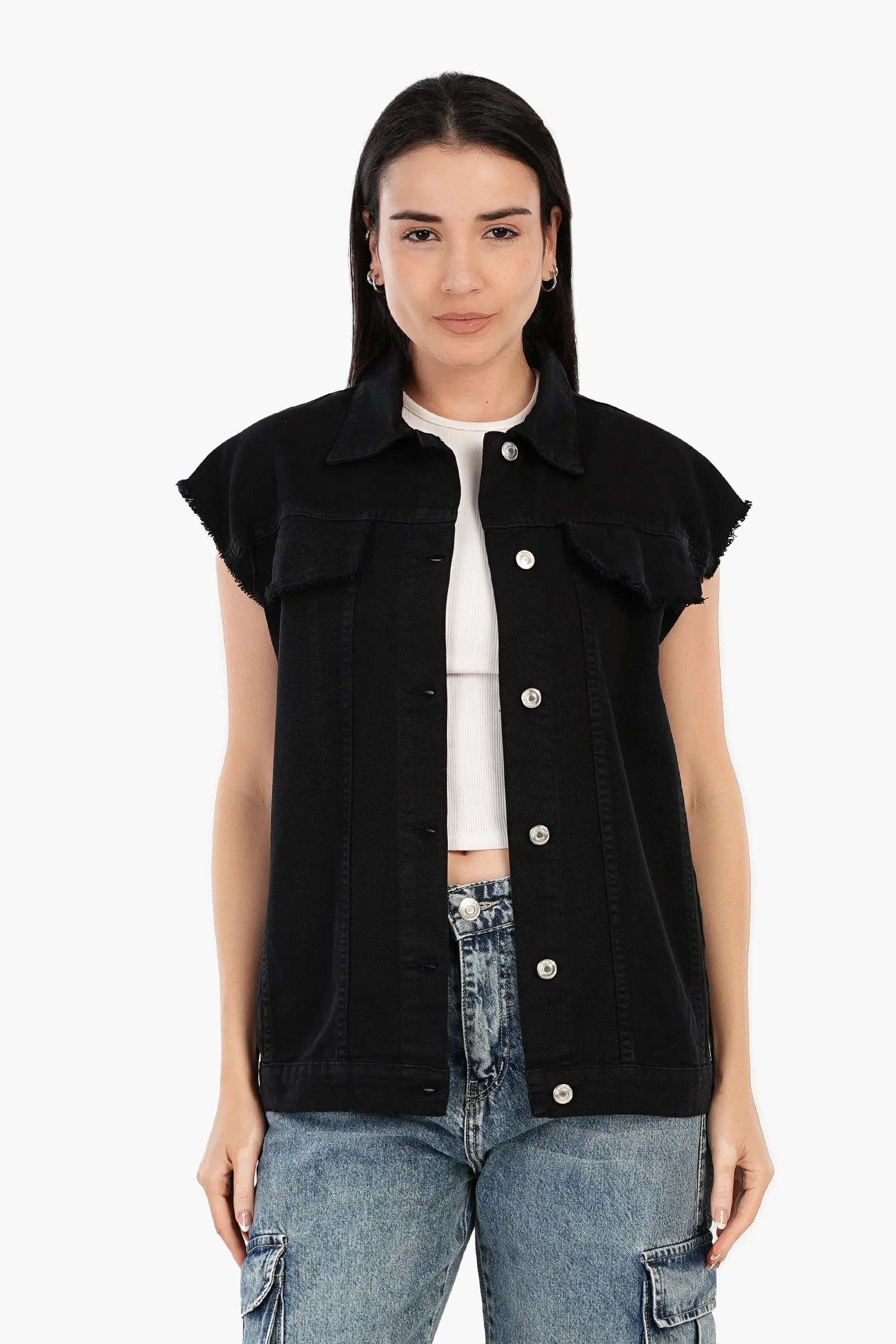 Raw Hem Denim Vest