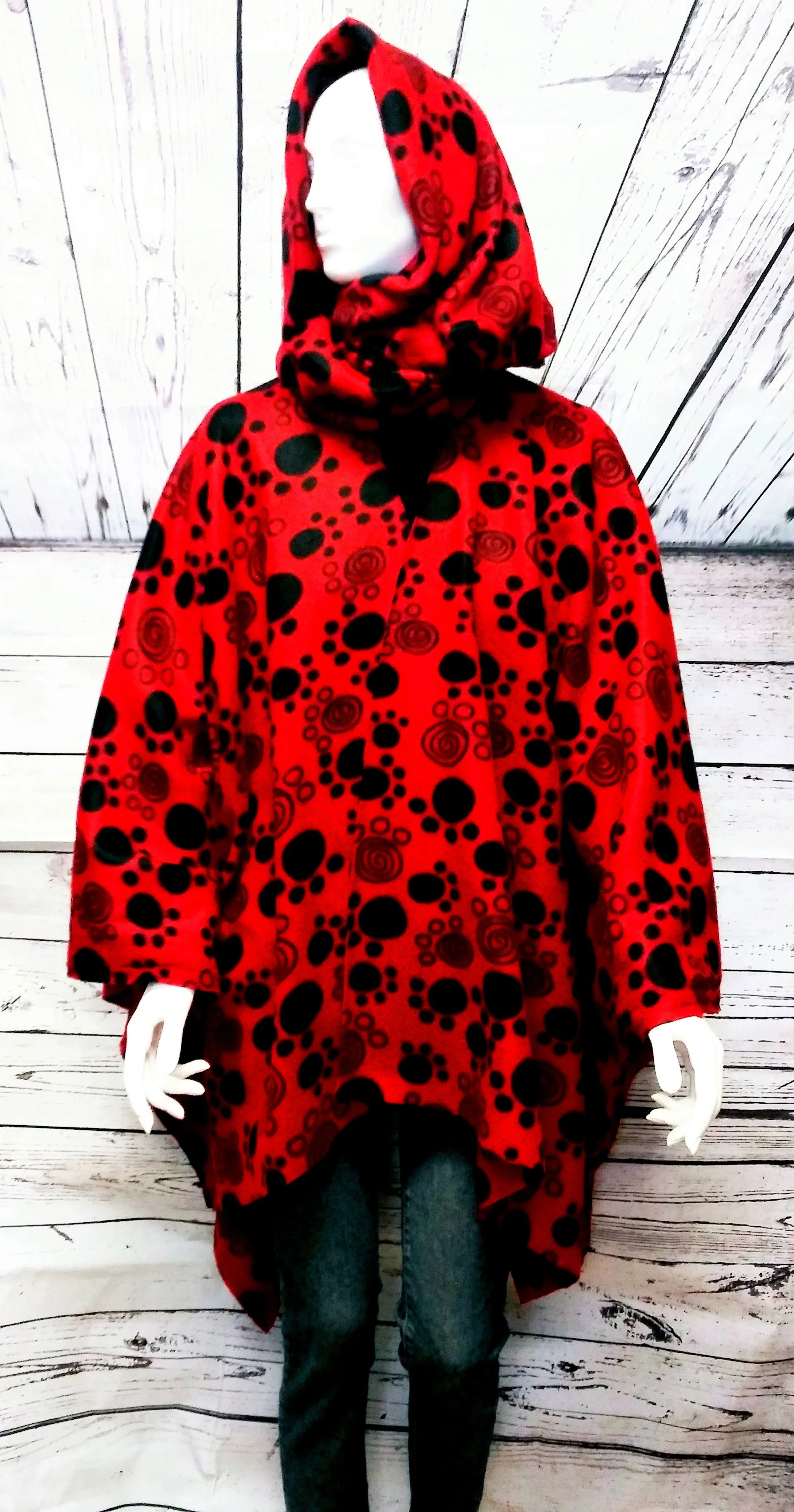 Red Black Women's Fashion Fleece Shawl Poncho