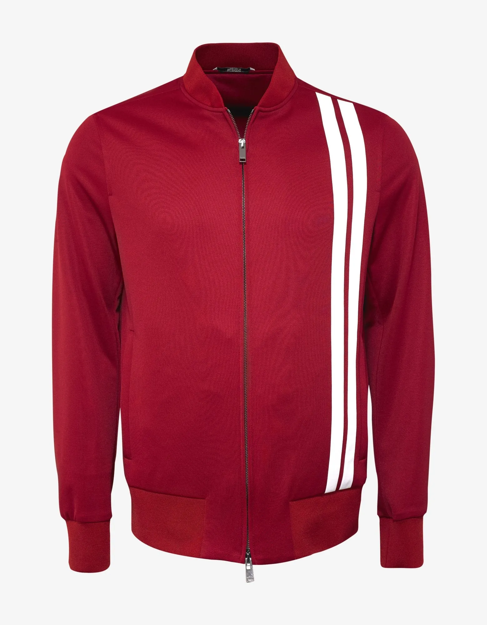 Red Track Jacket with White Stripes