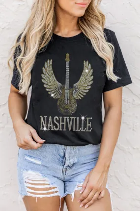 Rhinestone Guitar NASHVILLE Graphic T Shirt by Gothic Outlaws: Rock the Spotlight, Country Queen 🎸✨🤠