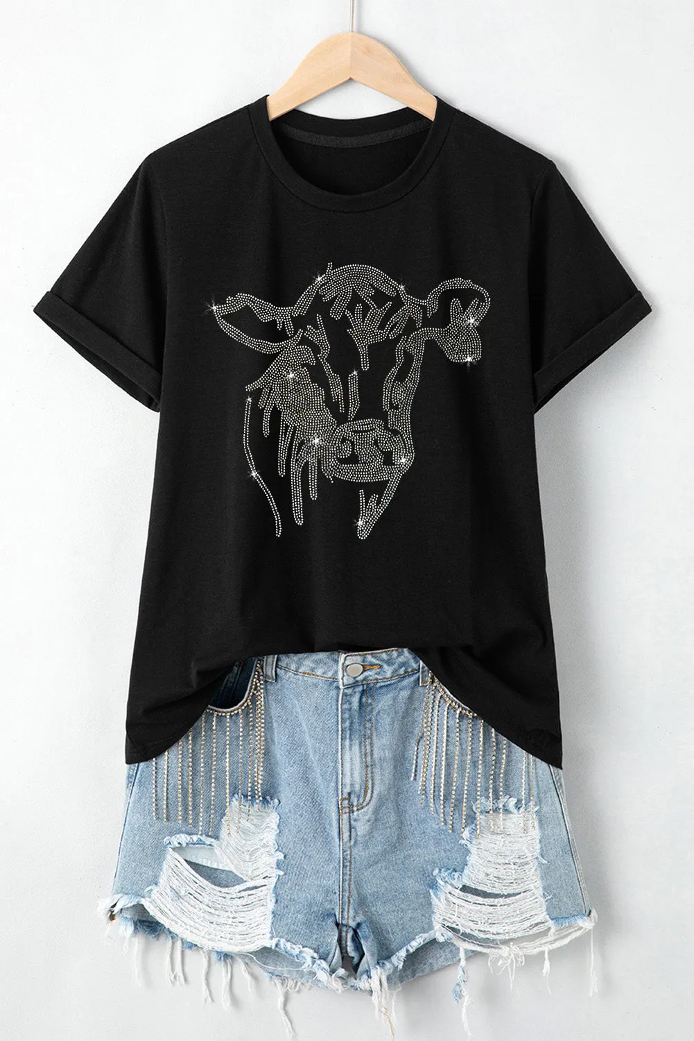 Rhinestone Steer Head Graphic T Shirt by Gothic Outlaws: Yeehaw, it’s time to sparkle and ride!